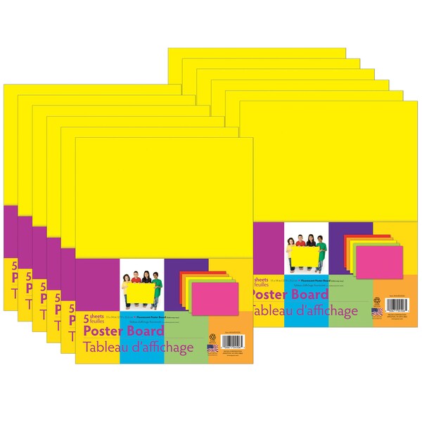UCreate Neon Poster Board, 5 Assort Colors, 11 x 14, 5 Brds/Pk, PK12